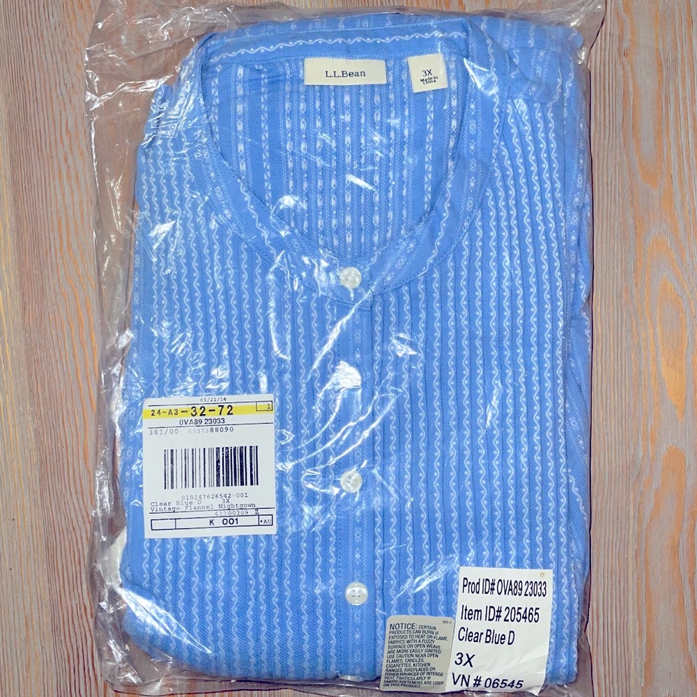 🔹NIP🔹3XL LL BEAN “Clear Blue” Classic Pintuck Flannel Nightgown